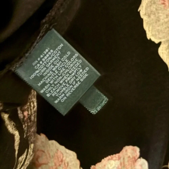 •SOLD•|Lauren| by Ralph Lauren Black and Pink Floral V-Neck Long Sleeve Blouse L - Picture 5 of 5